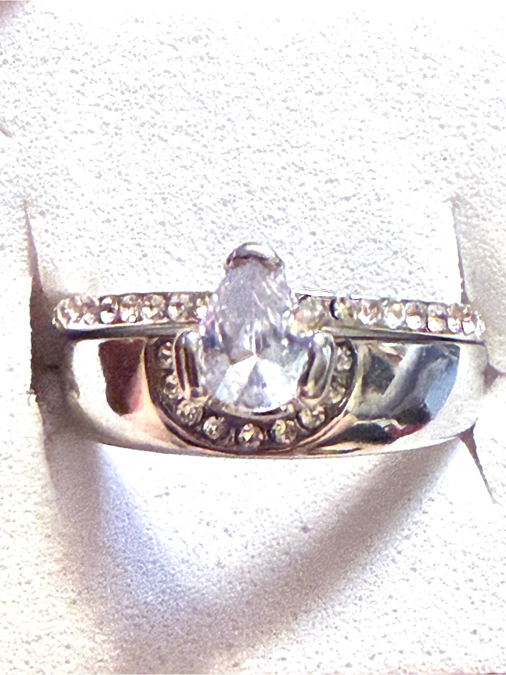 New Sterling Silver Teardrop White Topaz Silver Wedding Ring Set Size 8